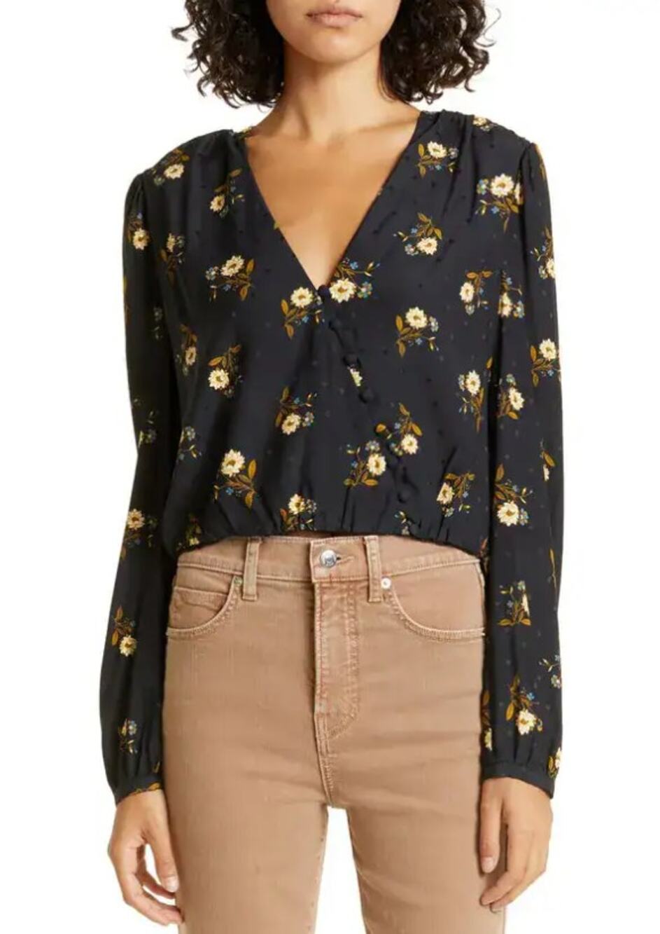Veronica Beard Black Floral V-neck Coquette Avanti Blouse Lightweight Silk 2